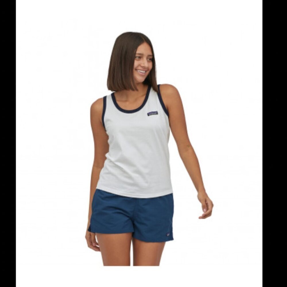 Patagonia Women's P-6 Label Organic Tank White with Navy Trim sz XL relaxed